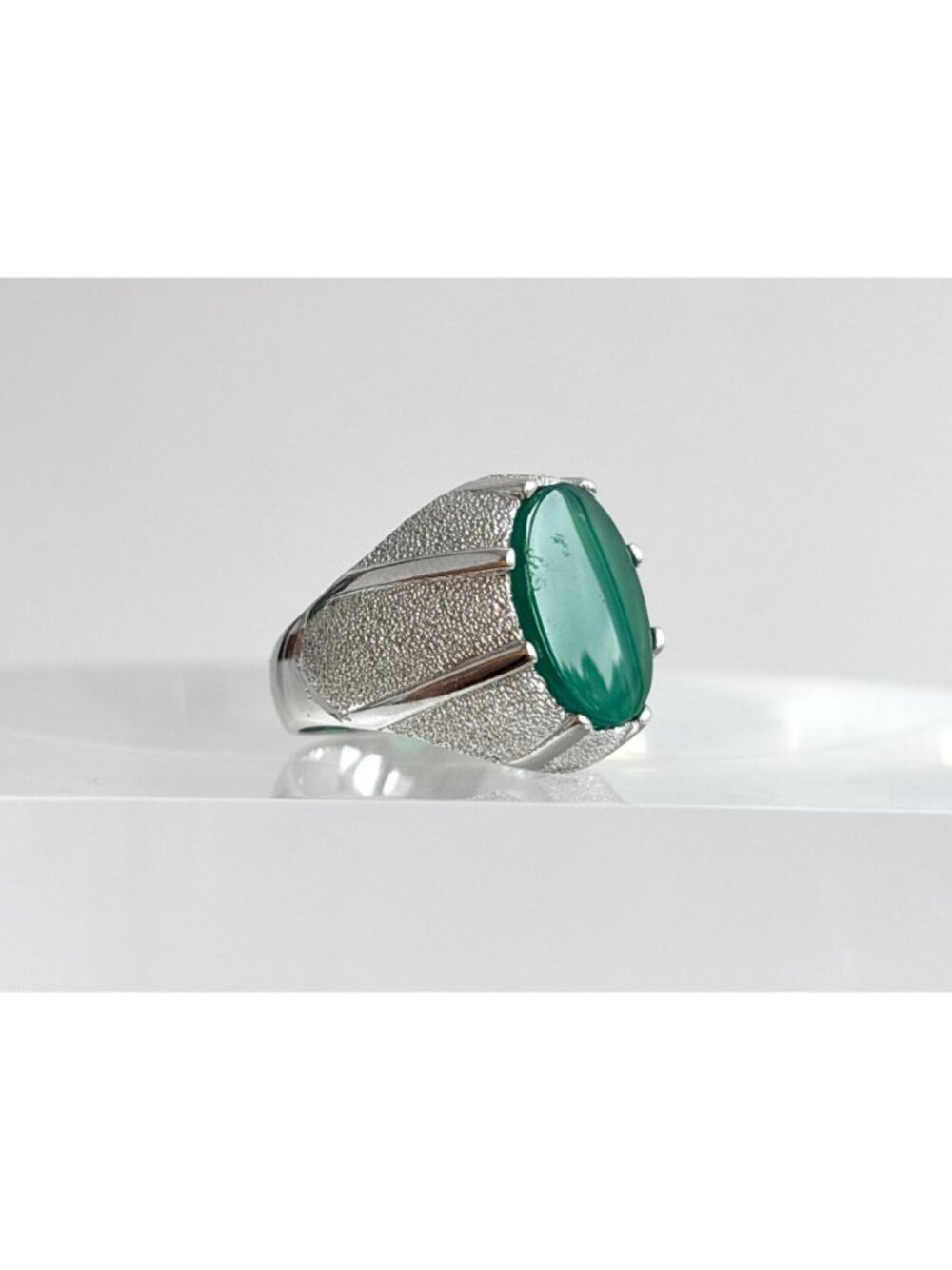 Yemeni Green Aqeeq Agate Solitaire Sterling Silver 925 Vintage Ring - sz 6 - Picture 5 of 16